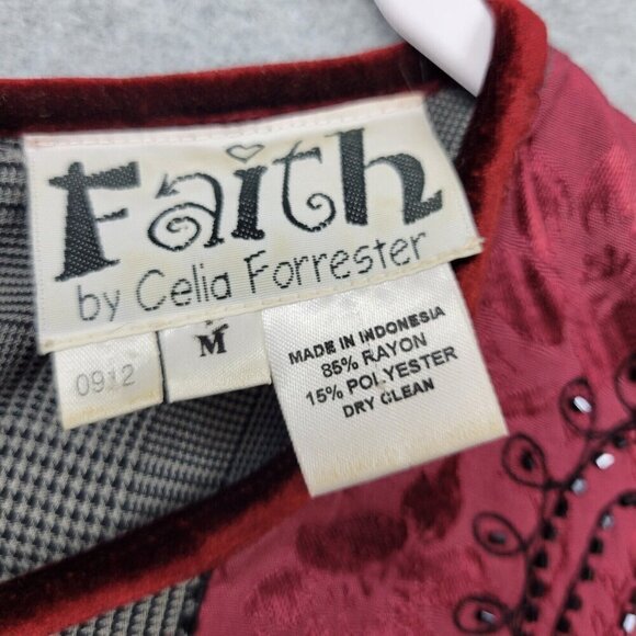 Faith Celia Forrester Dress Womens Medium Mixed Media Patchwork Lace Velvet Trim - Picture 10 of 13